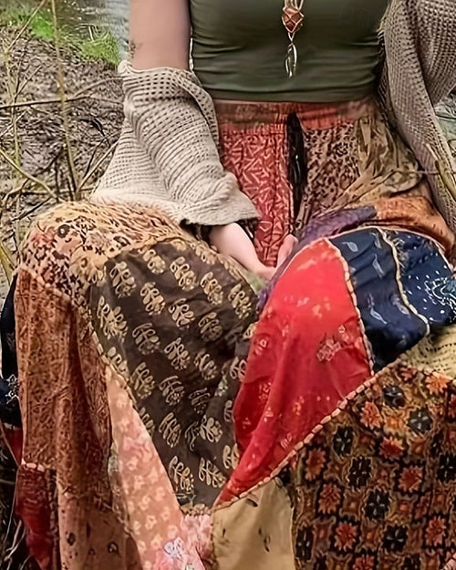 Jupe femme, jupe maxi bohème décontractée à taille moyenne, motif floral, légèrement extensible, idéale pour les vacances et le style streetwear, rouge-bleu, été, polyester