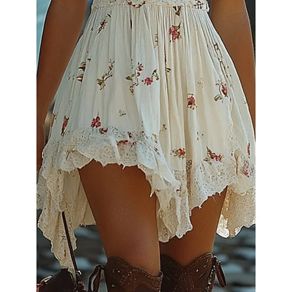 Mini-robe femme, robe décontractée, robe d’été, robe nuisette, robe bohème, robe vintage, robe de vacances, robe quotidienne, robe de sortie, coupe régulière, motif floral, sans manches, bretelles, noir et blanc, été