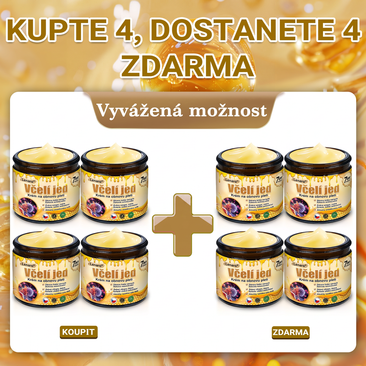 Lenaro® Krém s včelím jedem na obnovu pokožky 🍀 pomáhá při řešení kožních problémů, jako jsou: vrásky, jizvy, pigmentové skvrny, strie, akné, lupénka, ekzém, kožní léze, podráždění, záněty a další kožní potíže.