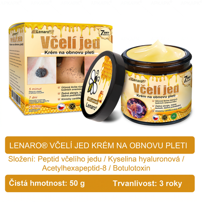 Lenaro® Krém s včelím jedem na obnovu pokožky 🍀 pomáhá při řešení kožních problémů, jako jsou: vrásky, jizvy, pigmentové skvrny, strie, akné, lupénka, ekzém, kožní léze, podráždění, záněty a další kožní potíže.