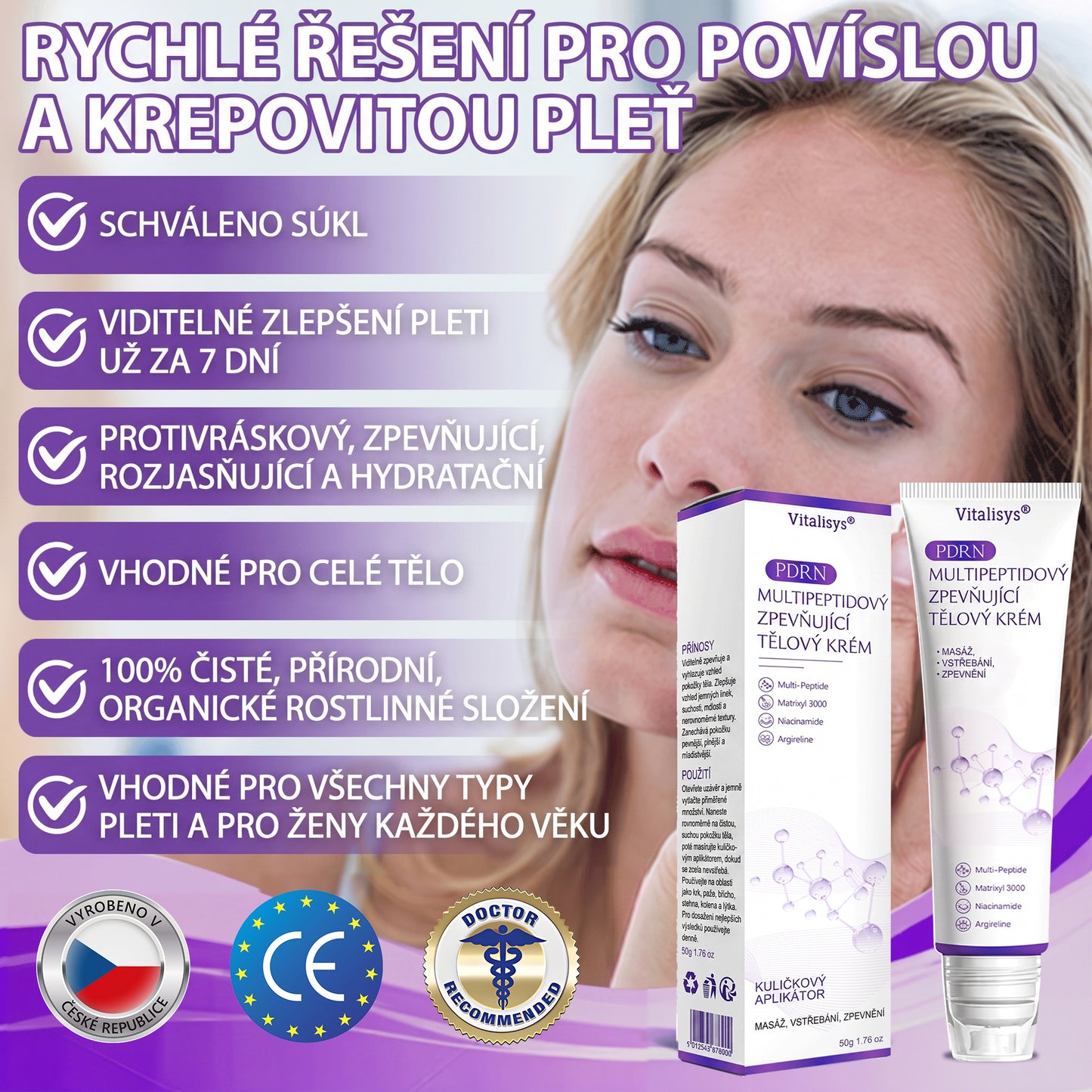 Vitalisys®🍋 PDRN Multi-Peptide Masážní tělový krém s válečkem — proti stárnutí, hydratuje, zpevňuje a liftinguje pokožku, podporuje regeneraci, sjednocuje tón pleti a pečuje o nedokonalosti a tmavé skvrny.