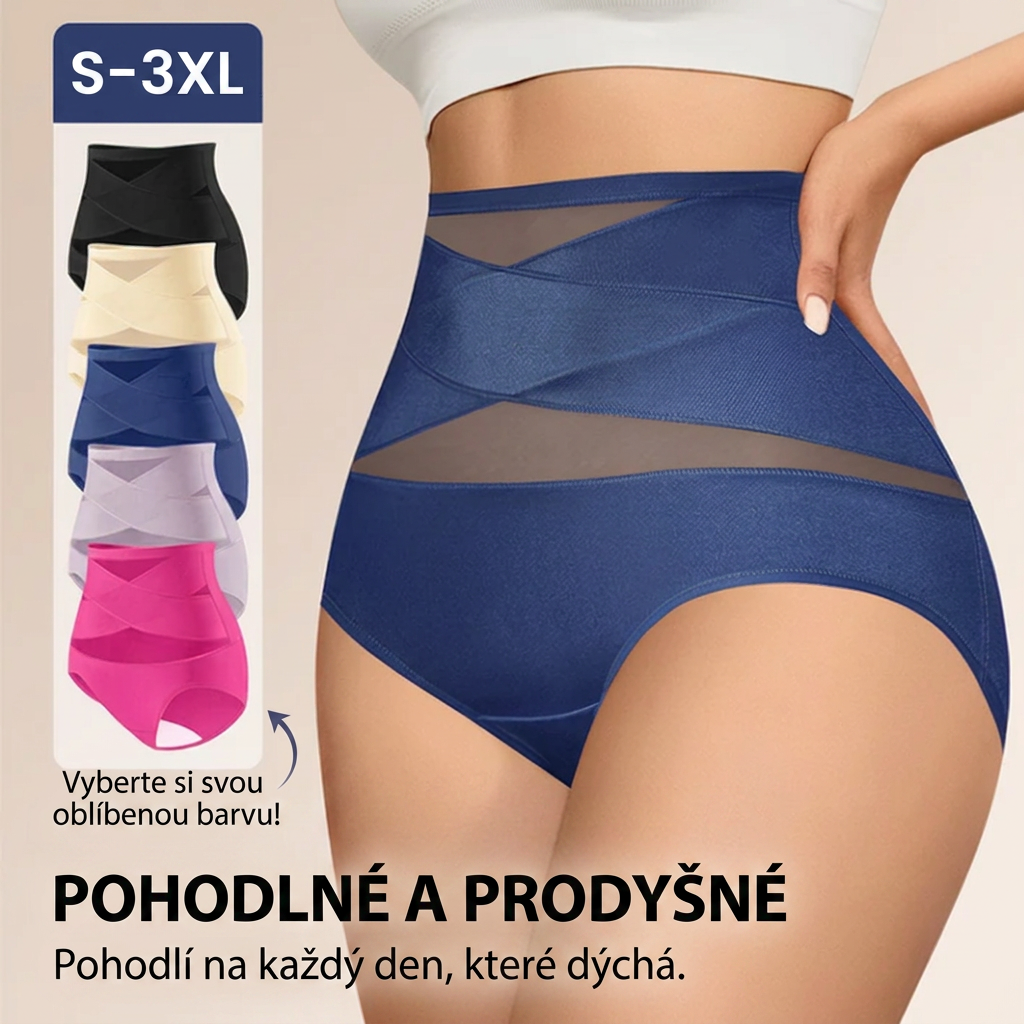❤️Tvarující kalhotky s vysokým pasem pro větší velikosti s kříženým panelem pro regulaci bříška🍇