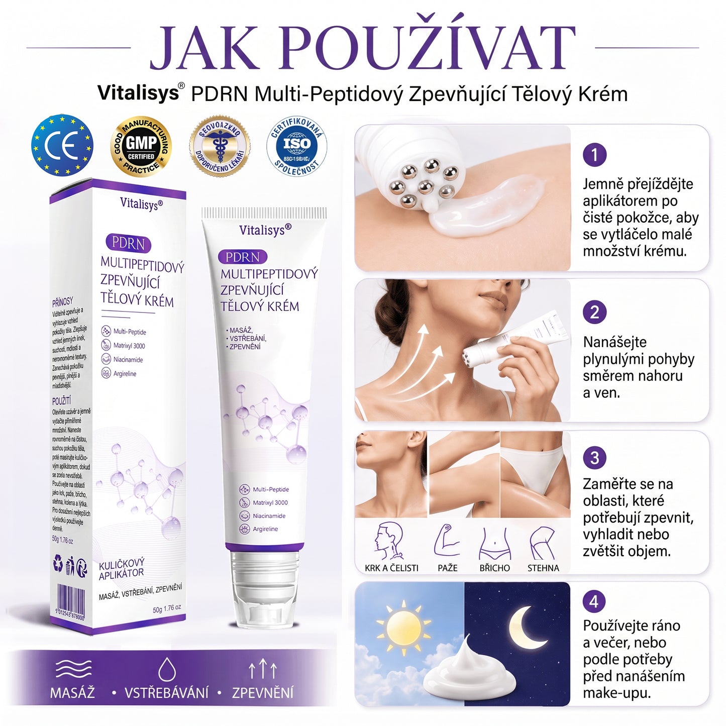 Vitalisys®🍋 PDRN Multi-Peptide Masážní tělový krém s válečkem — proti stárnutí, hydratuje, zpevňuje a liftinguje pokožku, podporuje regeneraci, sjednocuje tón pleti a pečuje o nedokonalosti a tmavé skvrny.