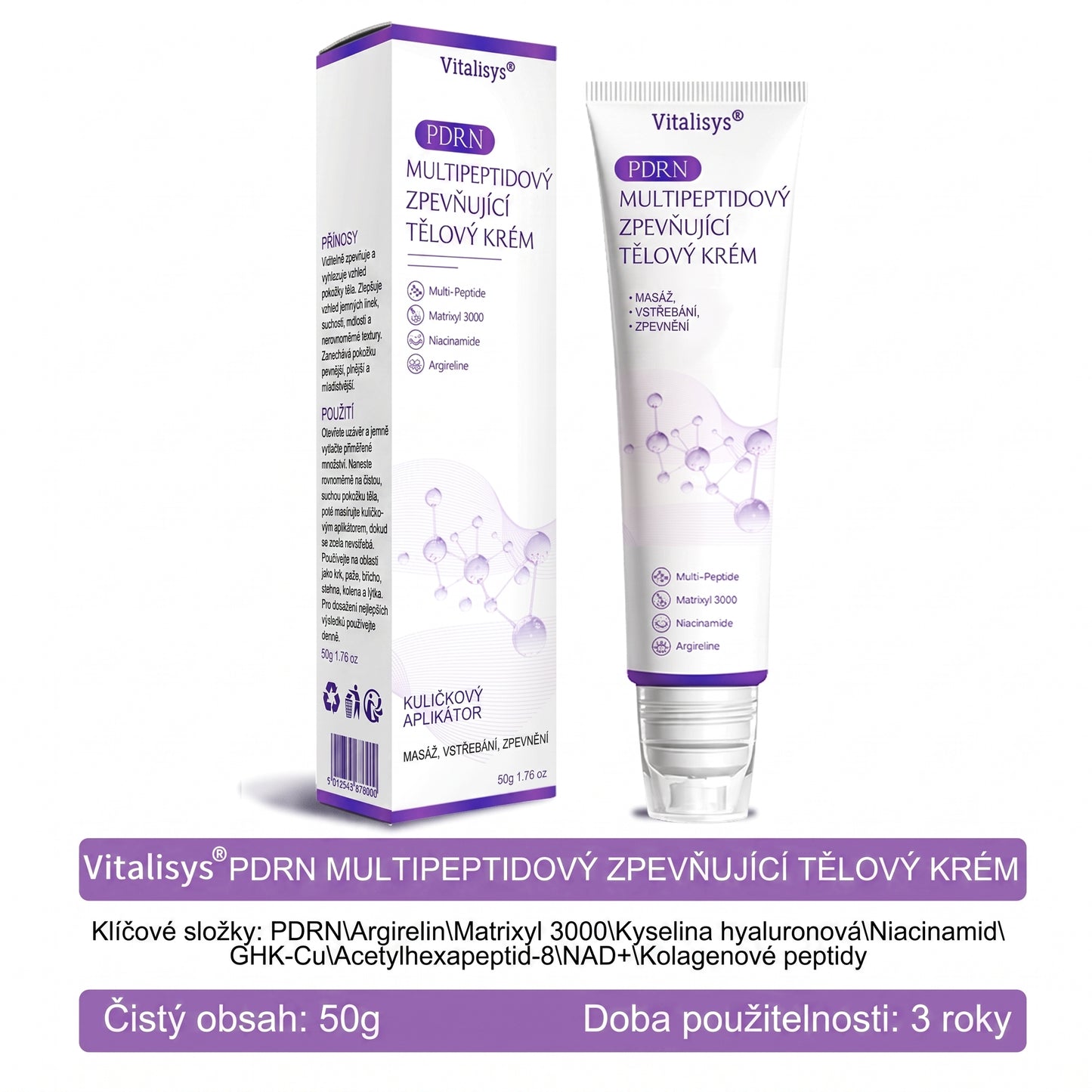 Vitalisys®🍋 PDRN Multi-Peptide Masážní tělový krém s válečkem — proti stárnutí, hydratuje, zpevňuje a liftinguje pokožku, podporuje regeneraci, sjednocuje tón pleti a pečuje o nedokonalosti a tmavé skvrny.