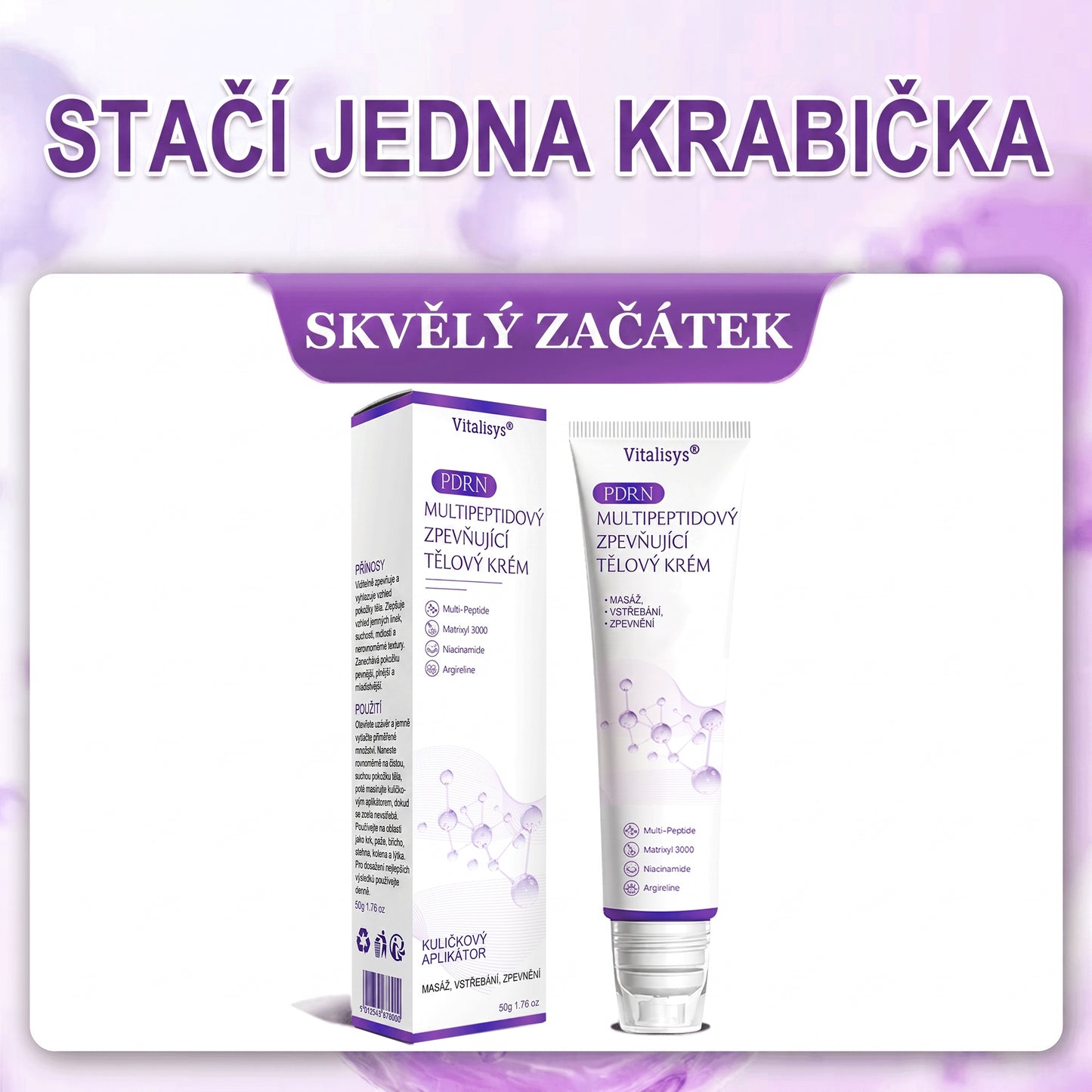 Vitalisys®🍋 PDRN Multi-Peptide Masážní tělový krém s válečkem — proti stárnutí, hydratuje, zpevňuje a liftinguje pokožku, podporuje regeneraci, sjednocuje tón pleti a pečuje o nedokonalosti a tmavé skvrny.