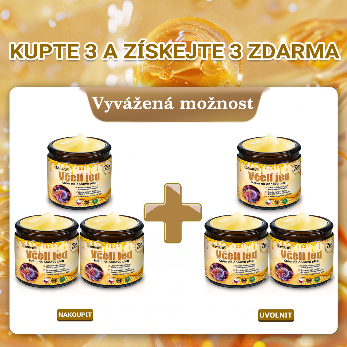 Lenaro® Krém s včelím jedem na obnovu pokožky 🍀 pomáhá při řešení kožních problémů, jako jsou: vrásky, jizvy, pigmentové skvrny, strie, akné, lupénka, ekzém, kožní léze, podráždění, záněty a další kožní potíže.