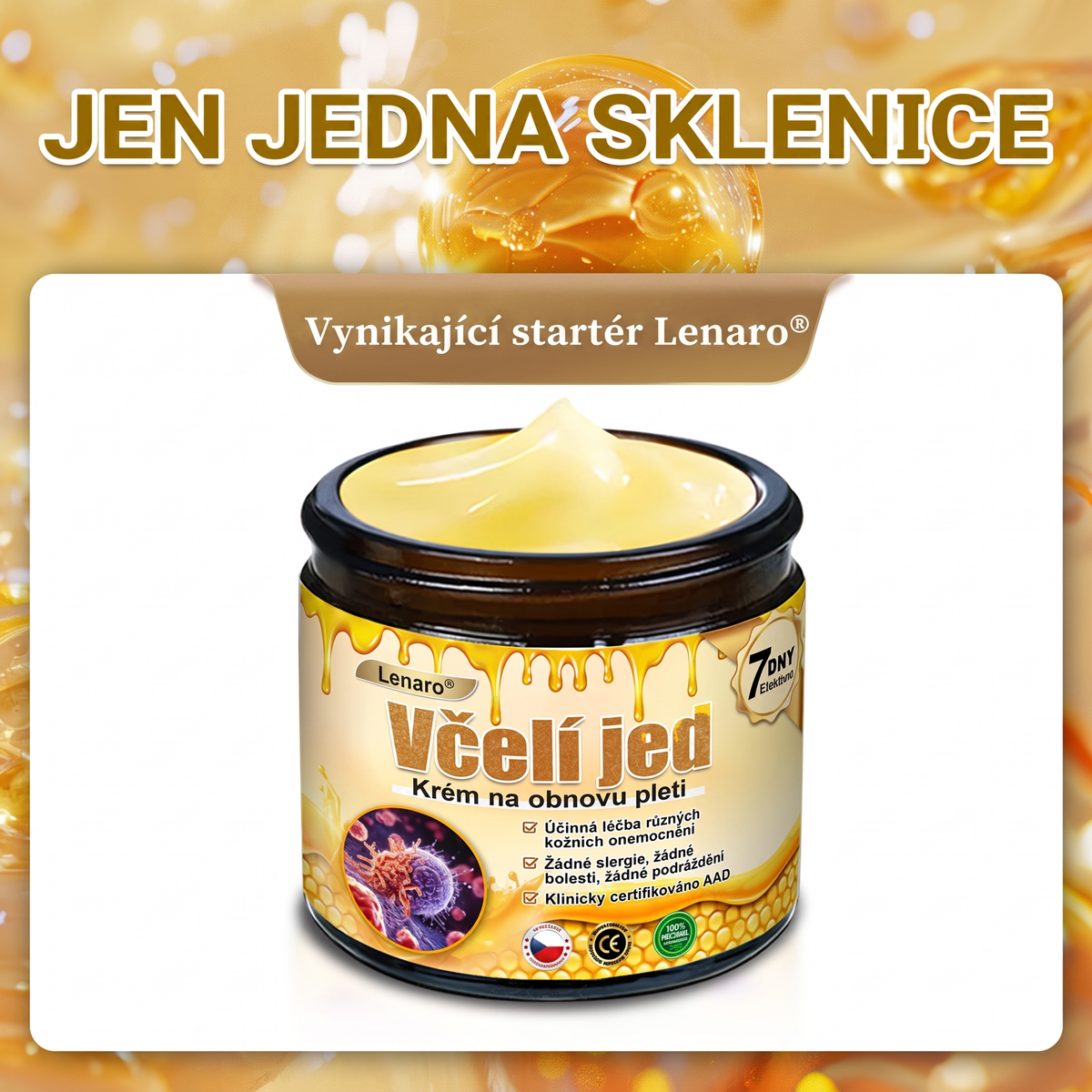 Lenaro® Krém s včelím jedem na obnovu pokožky 🍀 pomáhá při řešení kožních problémů, jako jsou: vrásky, jizvy, pigmentové skvrny, strie, akné, lupénka, ekzém, kožní léze, podráždění, záněty a další kožní potíže.