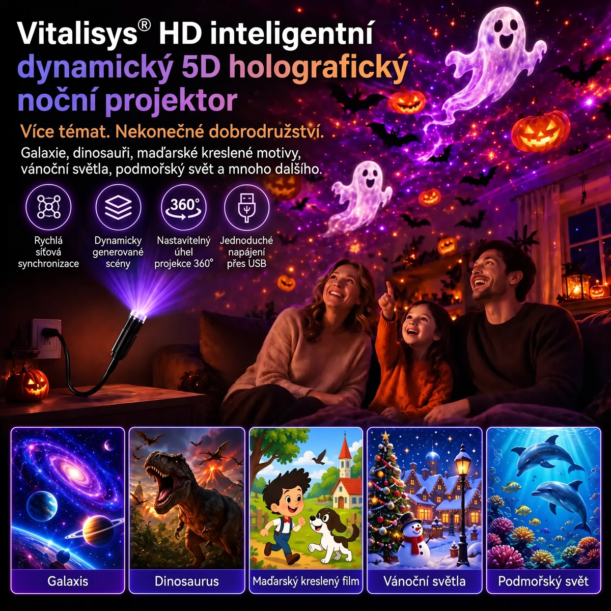 Vitalisys® 5D Chytrý Hvězdný Projektor 🌌 – 30+ dynamických scén a ovládání přes aplikaci 🔥