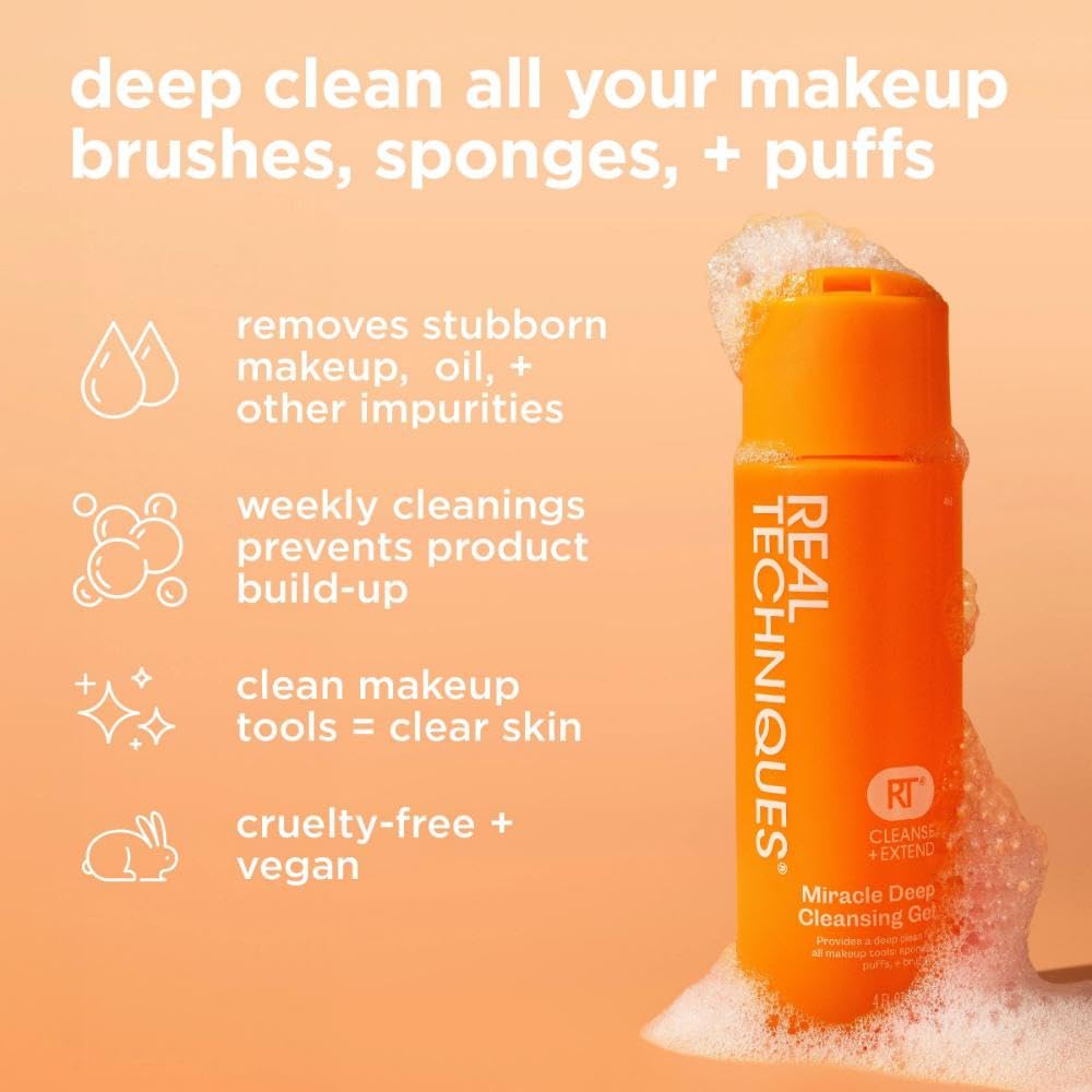 Real Techniques Miracle hloubkově čisticí gel, šampon na čištění kosmetických štětců a houbiček, veganský a cruelty-free, lahvička 118 ml