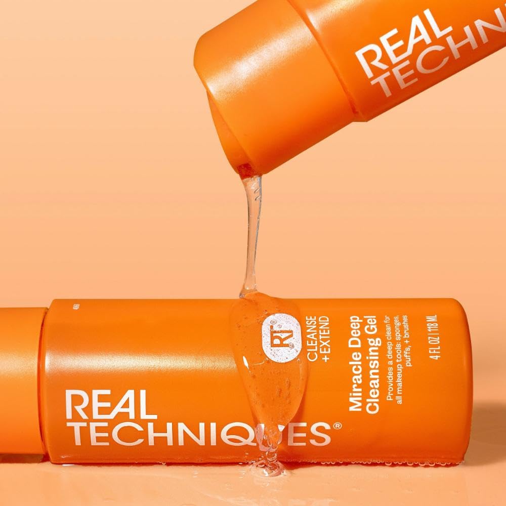 Real Techniques Miracle hloubkově čisticí gel, šampon na čištění kosmetických štětců a houbiček, veganský a cruelty-free, lahvička 118 ml
