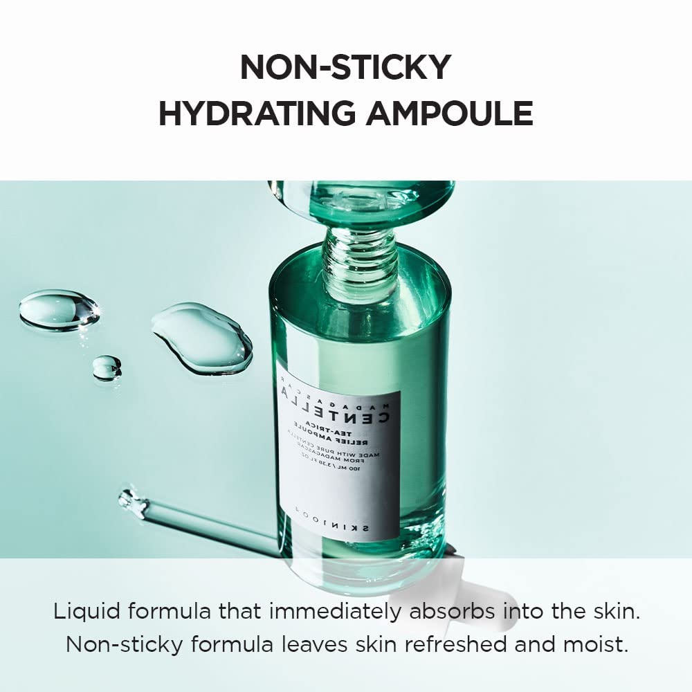 Zde je překlad do češtiny (přizpůsobený pro e-shopy s kosmetikou):  SKIN1004 Tea-Trica Relief Ampoule (100 ml) – zklidňující hydratace pro citlivou pleť