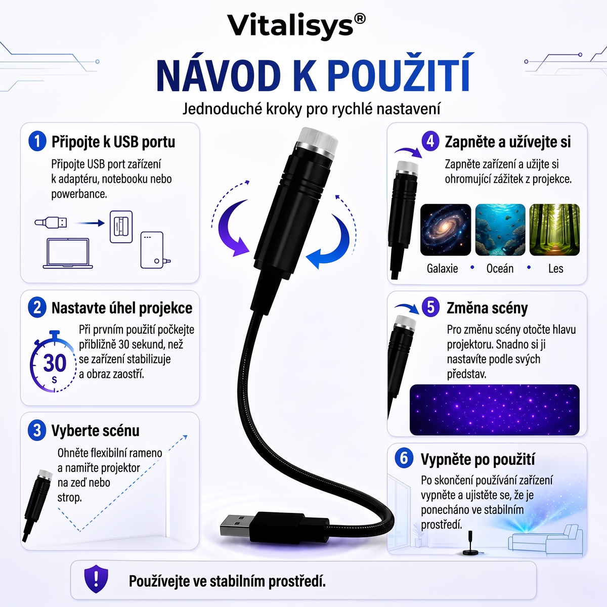 Vitalisys® 5D Chytrý Hvězdný Projektor 🌌 – 30+ dynamických scén a ovládání přes aplikaci 🔥