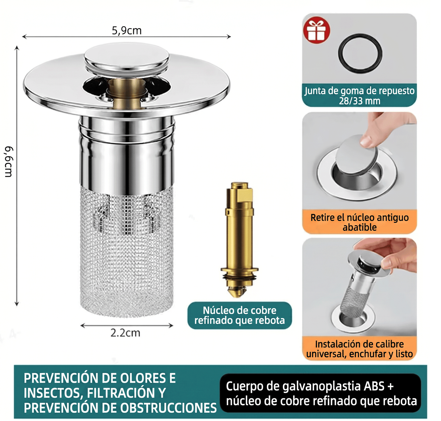👑Último día de promoción 49% de descuento👑Colador emergente para desagüe de lavabo--🛀Elimina malos olores y evita obstrucciones