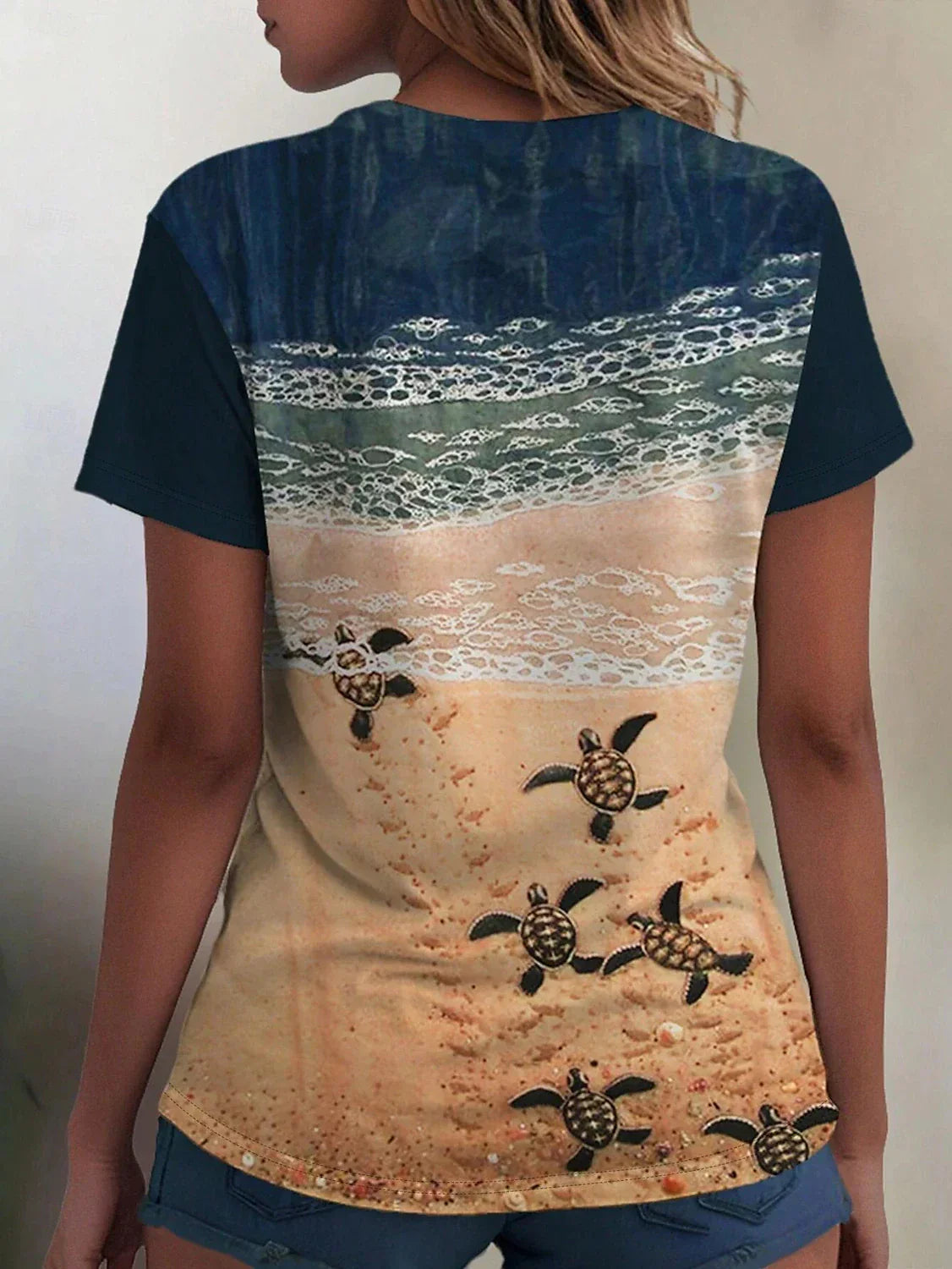 T-shirt femme Ocean, décontracté, manches courtes, col rond, coupe régulière, imprimé quotidien, bleu, printemps-été